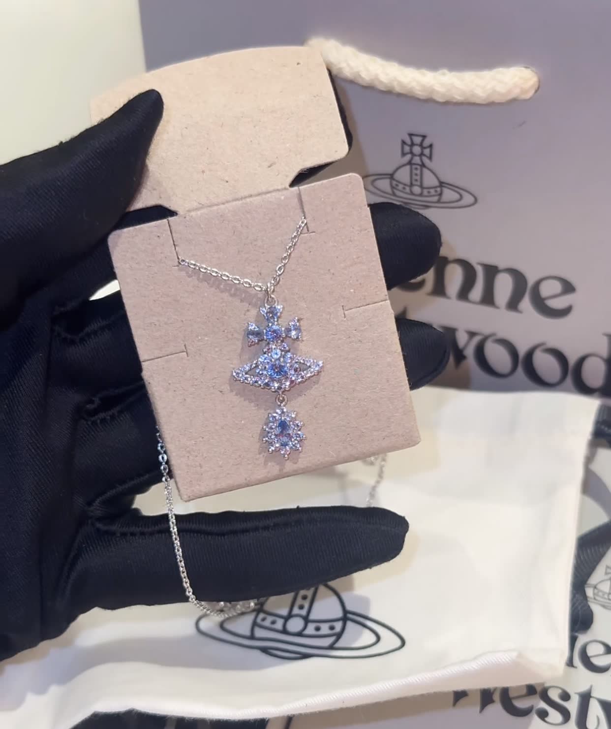 Vivienne Westwood Blue Gemstone Silver Pendant Necklace